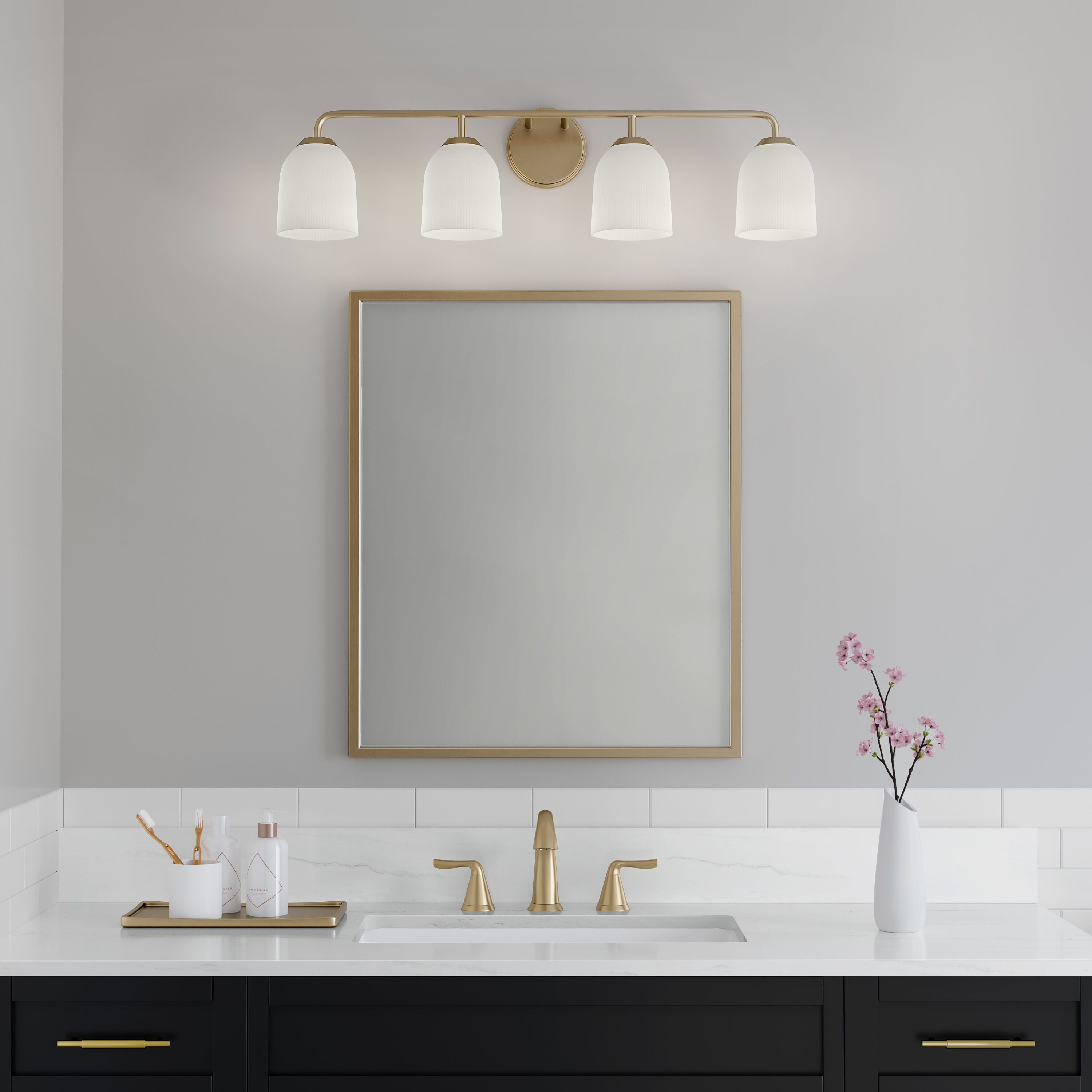 Norah 4 Light 32 inch Vintage Brass Bathroom Vanity Light Wall Light